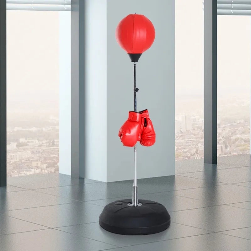 Punchingball regolabile in altezza 126-144 cm, rosso, con guanti da boxe inclusi