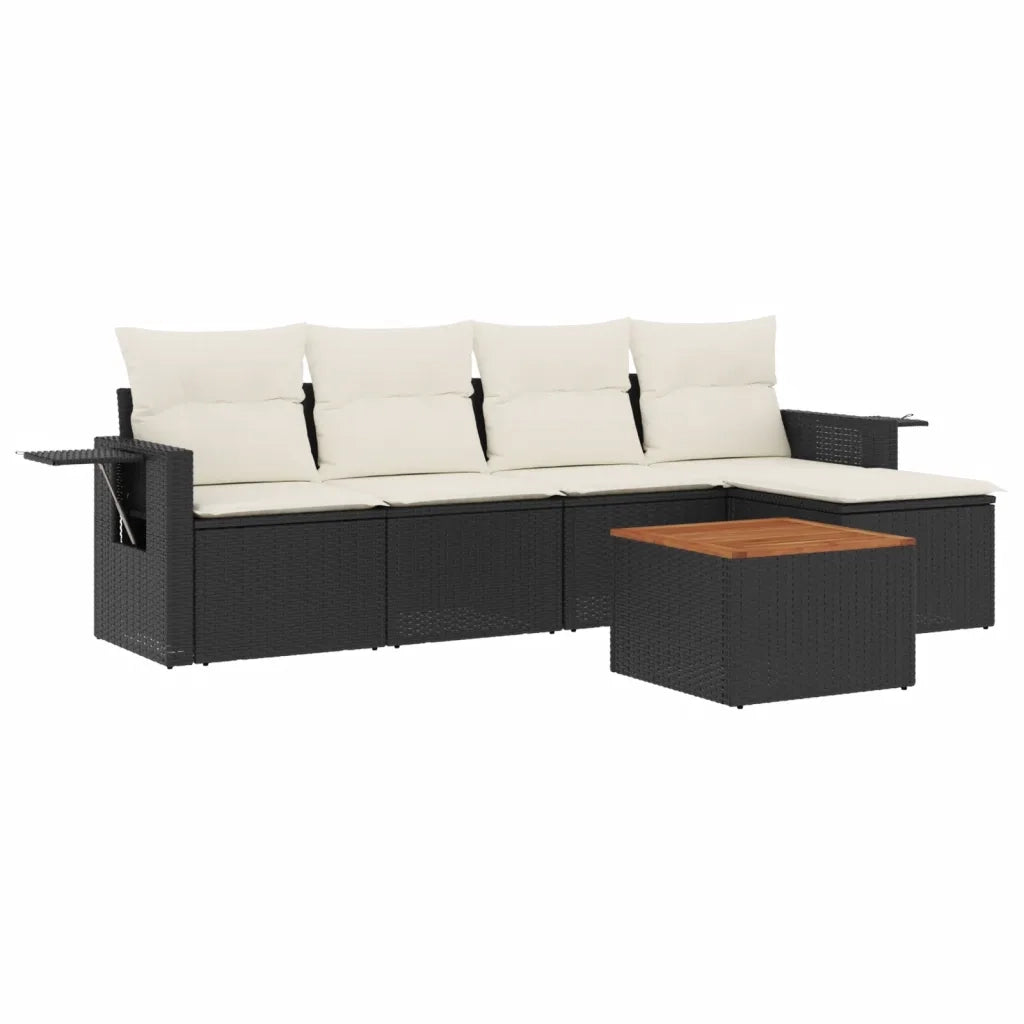 Set Divano da Giardino 6 pz | Set Salotto da Giardino con Cuscini Nero in Polyrattan