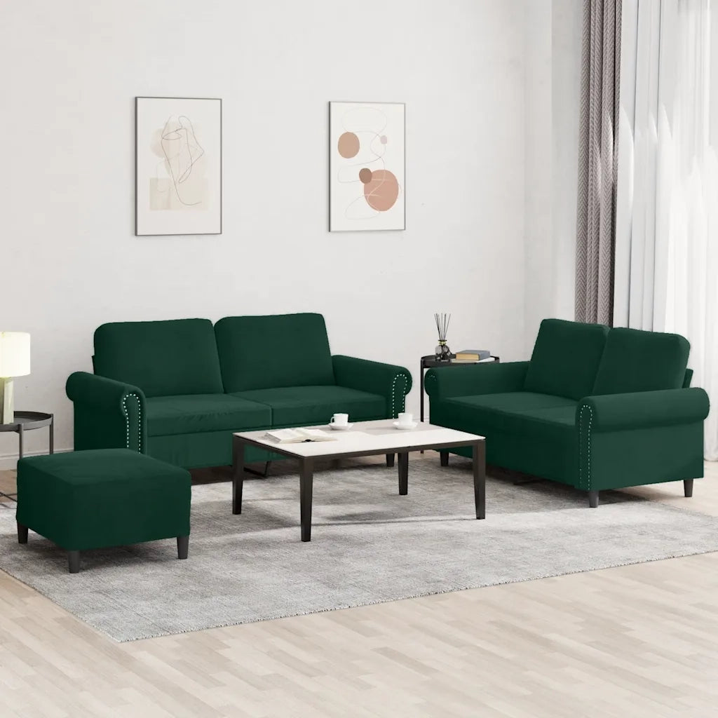 Set di Divani 3 pz con Cuscini Verde scuro in Velluto 3202222