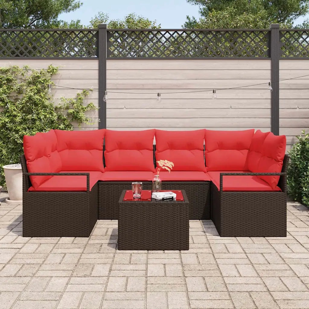 Set Divano da Giardino 7 pcs Beige e Rosso polyrattan 3354953