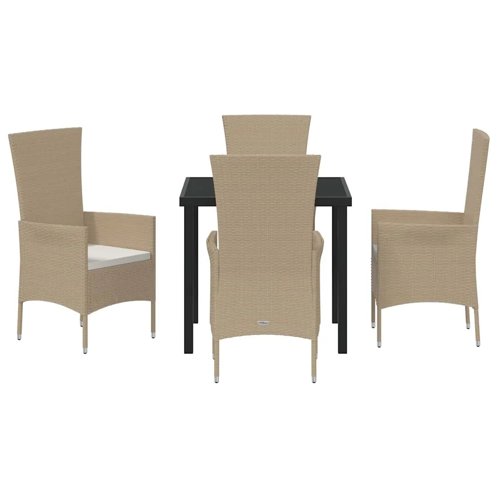 Set da Pranzo per Giardino con cuscino 5 pcs Beige polyrattan