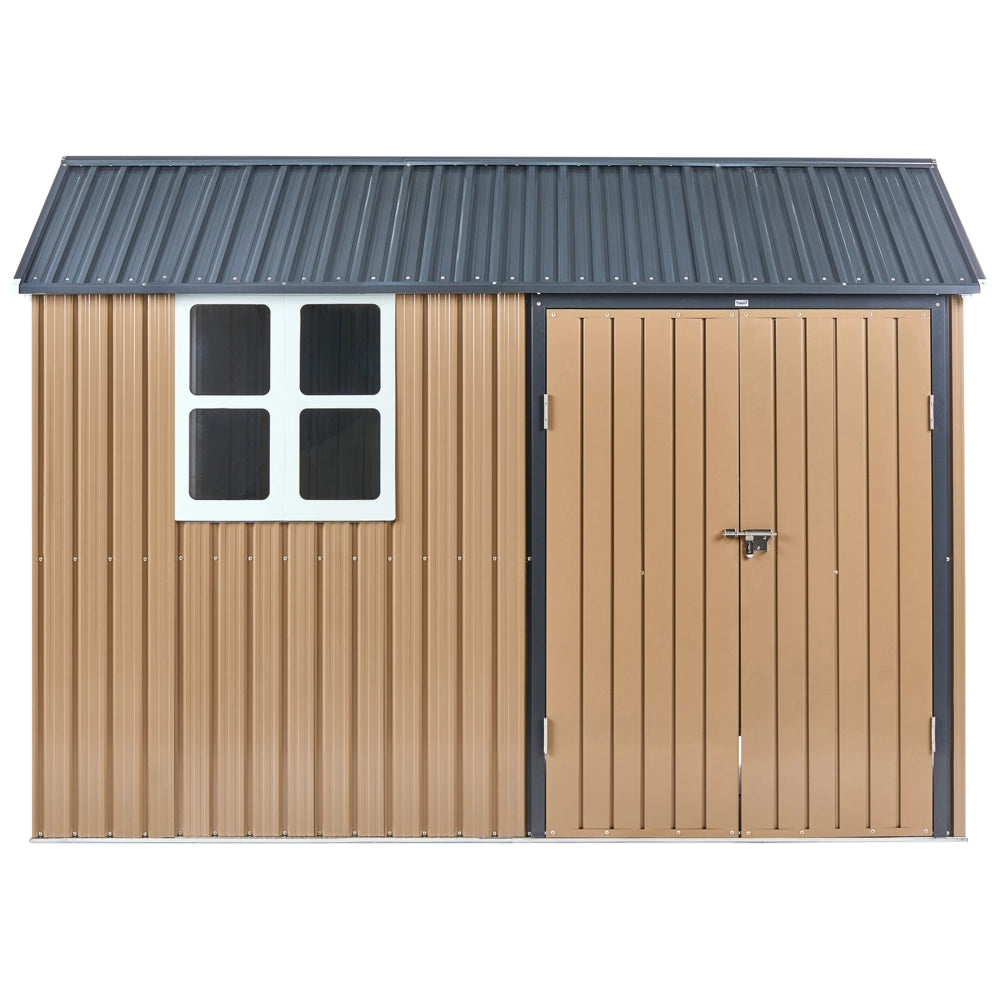Capanno da giardino walk-in 300 x 235 cm in acciaio con chiusura a bullone resistente ai raggi UV impermeabile marrone