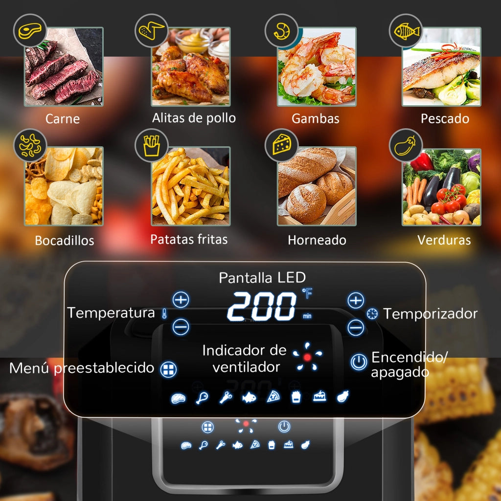 Friggitrice ad Aria 6,5L ¨C Xylo ¨C 1700W, 8 Programmi, Display LED Touch, Antiaderente, Nero