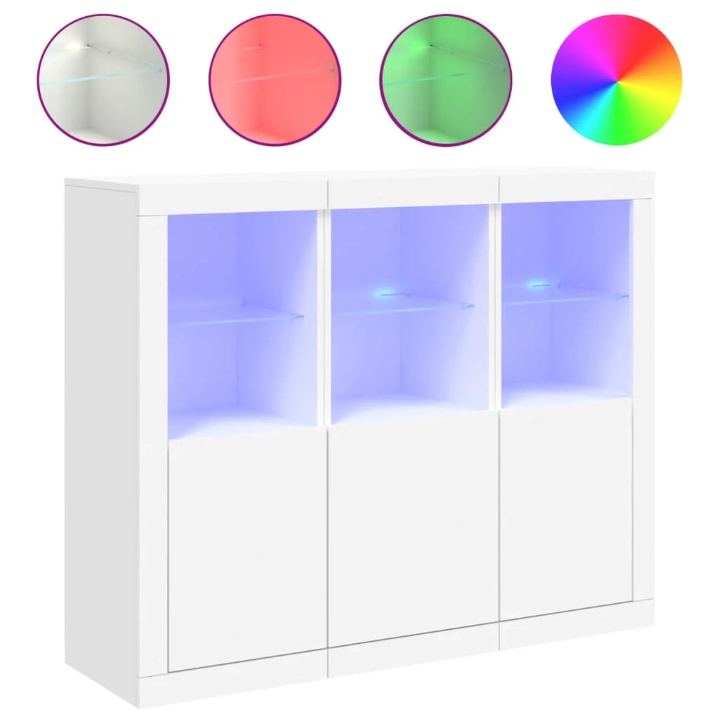 Buffet credenza cassettiera mobiletto mobile contenitore organizer per cucina soggiorno salotto con luci LED 3 pezzi legno ingegnerizzato bianco 02_0037198