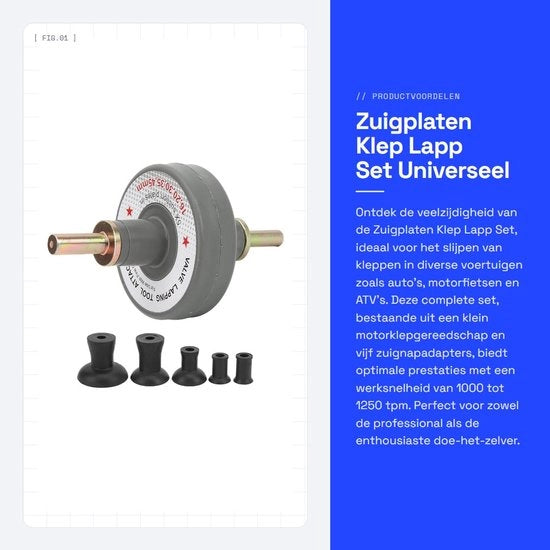 Kit di Lappature Universale per Sbiancamento - 1000-1250 giri/min - Attrezzatura per Lappature - Adatto per Auto e Motocicli - Incluso 5 Dischi di Adattamento