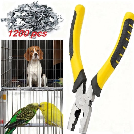 Clip di fissaggio per gabbie 1200 pezzi - Clip di fissaggio automatico - Pliers in metallo - Fissaggio per gabbie - Resistenti allo shock - Materiale duraturo