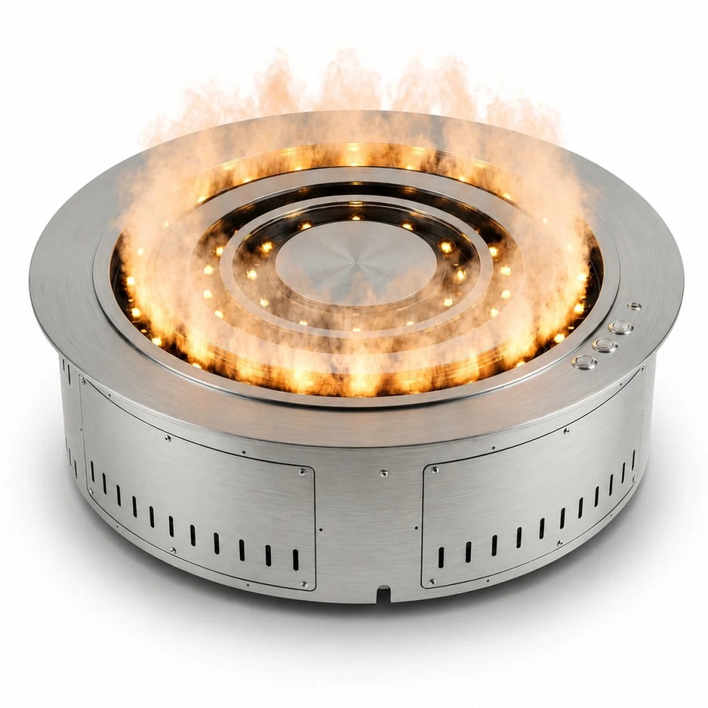 Round 3D 750- Inserto Camino Decorativo ad Acqua Senza Calore Ø75x17 cm con Effetto Fiamma a LED 3D