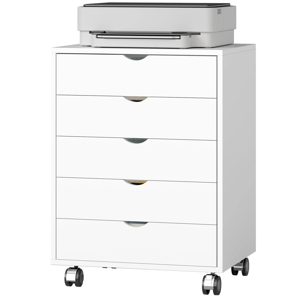 Scrivania con cassetti e ruote ¨C zephmum ¨C 5 cassetti, bianco