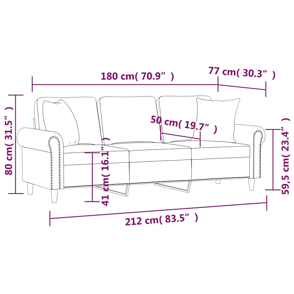 Divano a 3 Posti con Cuscini Blu 180 cm in Velluto 3200964