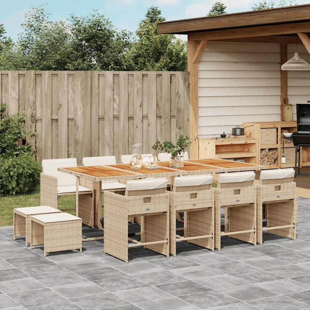 Set da Pranzo da Giardino 13 pz con Cuscini Beige in Polyrattan 3211168