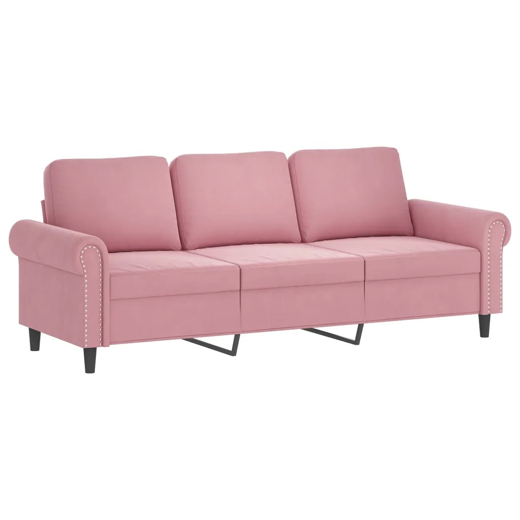 Divano a 3 Posti con Poggiapiedi rosa 180 cm in Velluto 3201218