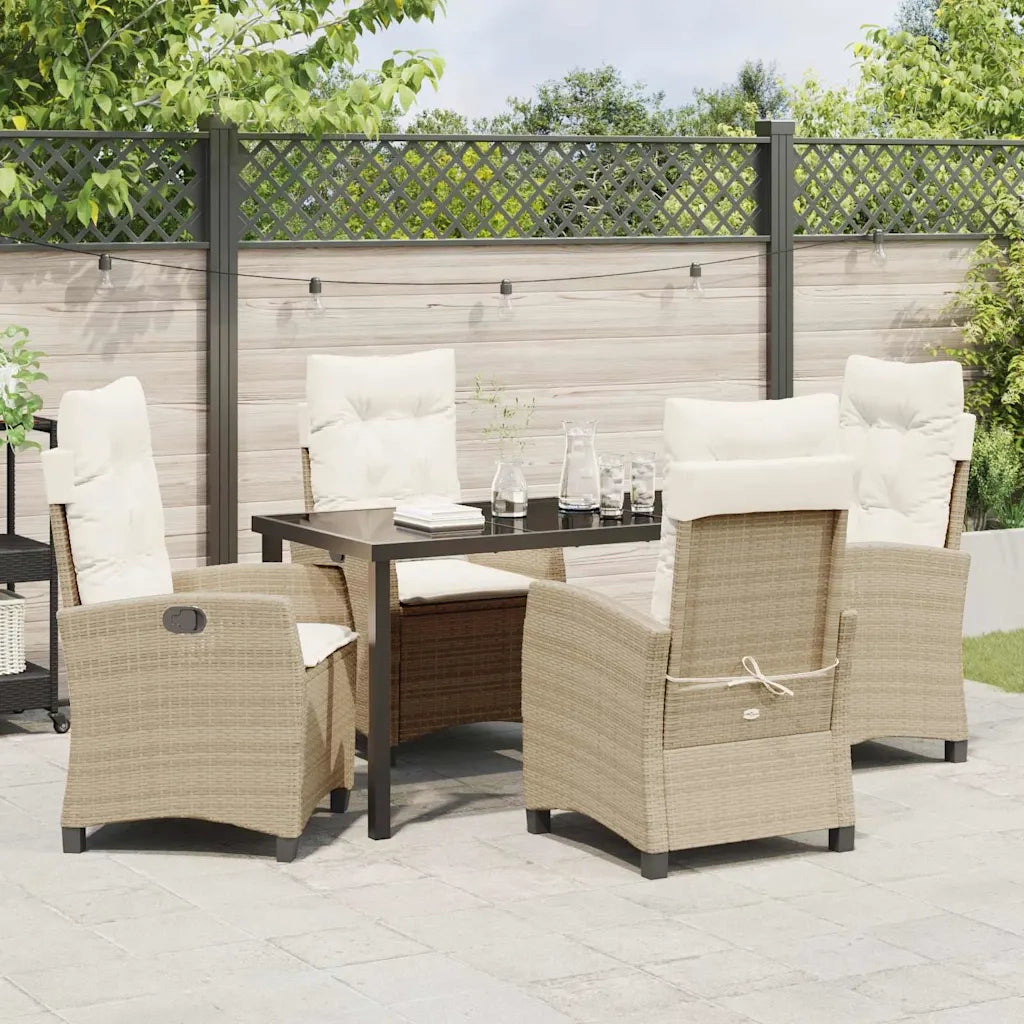 Set da Pranzo per Giardino con cuscino 5 pcs Beige polyrattan