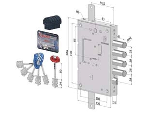 SERRATURA TRIPLICE APPLICARE PER PORTE BLINDATE D.MAPPA INT.28 240   (2401DCR0328S56)    SECUREMME