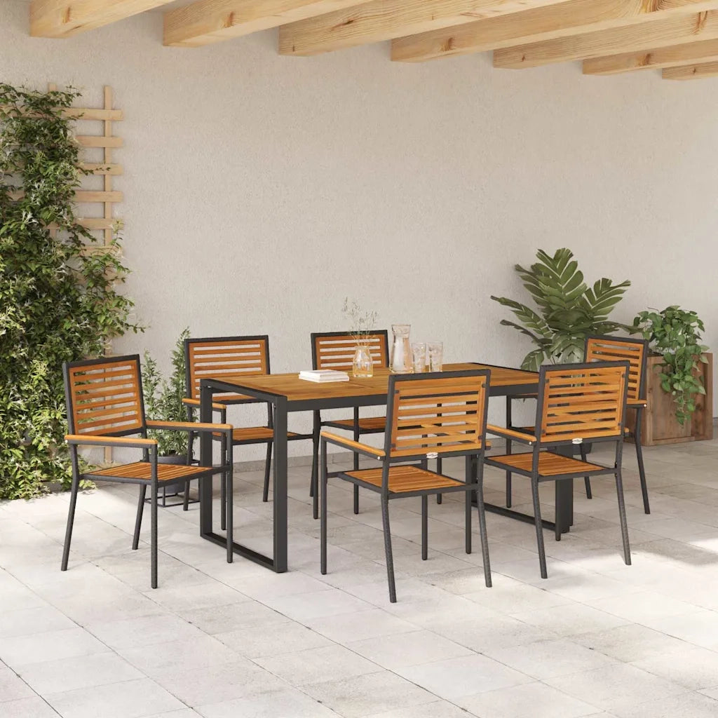 Set da Pranzo per Giardino 7 pcs Nero e Marrone polyrattan