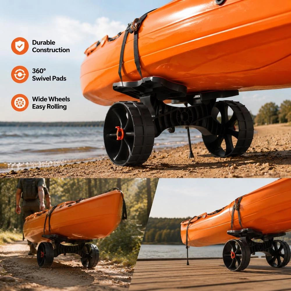 Kayak Trolley, 136kg, Foldable Canoe Trolley With 25.4cm Solid Rubber Tires & 1 Ratchet Strap, Boat Trolley For Transporting Kayaks, Canoes, Paddleboards, Jon Boats, Water Sports Equipment, 615x325x320mm