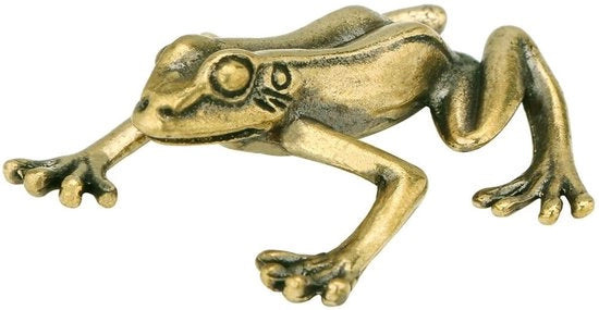 Miniatura in rame dorato di rana - Ornamento di rana miniatura decorativo per la casa, decorazione Feng Shui, figura decorativa in rame di animale per soggiorno, tavolo e ufficio