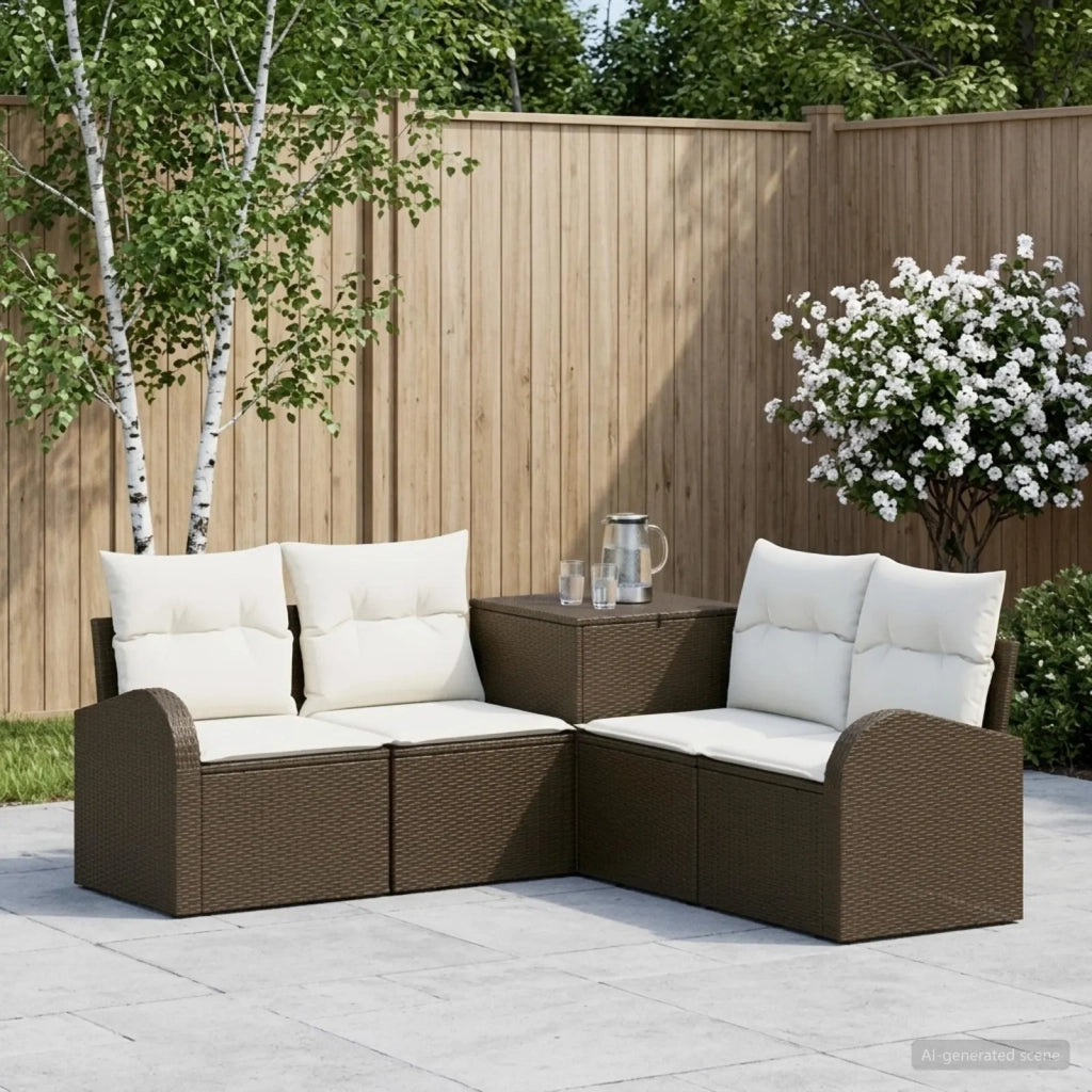 Set di divani 5 pz Marrone e Bianco Crema 3447776
