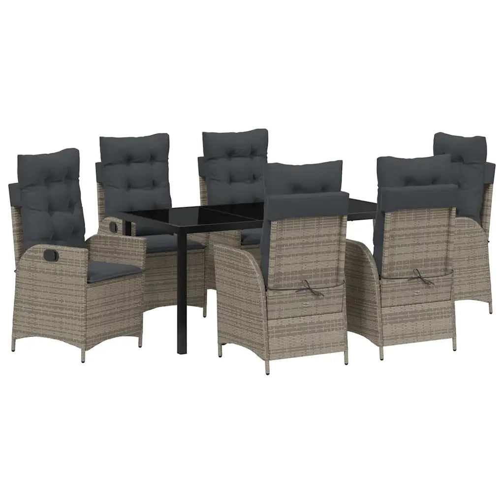 Set da Pranzo per Giardino con cuscino 7 pcs Grigio polyrattan