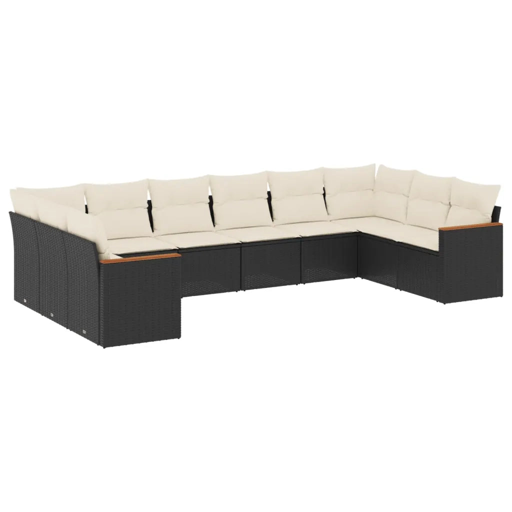 Set Divani da Giardino 10pz con Cuscini in Polyrattan Nero 3226322