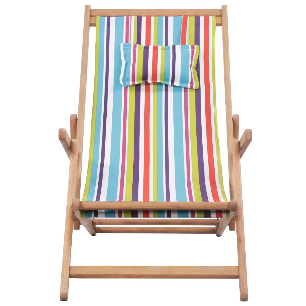 Sdraio da Spiaggia Pieghevole Telaio Legno Tessuto Multicolore 43998