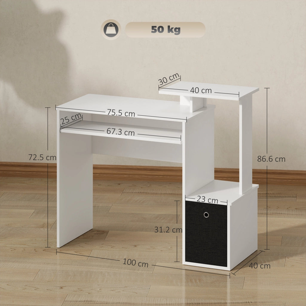 Scrivania Moderna con Cassetto e Ripiani ¨C Minimal ¨C Bianco e Nero 100x40x86.6cm