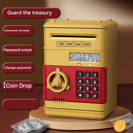 Spazzola automatica per bambini con chiusura a combinazione numerica, rullo di banconote automatico, sensore di impronta digitale, suono e luce elettrica, grande capacità, simula una bancomat intelligente, non richiede batterie.