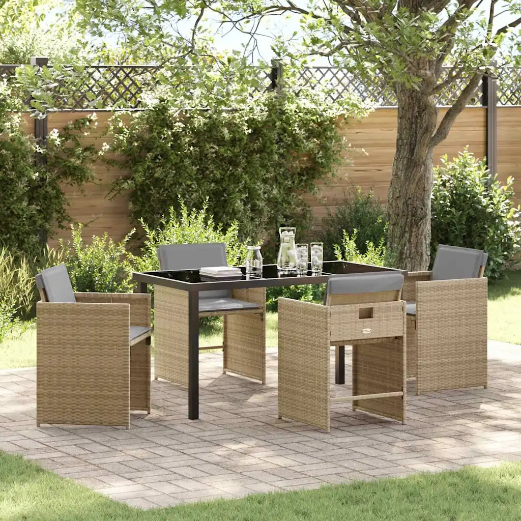 Set da Pranzo per Giardino 5 pcs Beige polyrattan