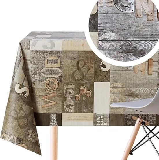 Tavolino con tessuto in stile industriale in legno - 200 x 140 cm tovaglia rettangolare per 6 posti a sedere - impermeabile