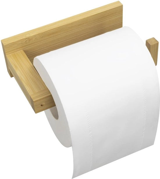 Sostegno per rotoli di carta igienica in bambù per installazione a parete con foro libero, autofissante o a viti, sostegno per rotoli di carta igienica per bagno e cucina