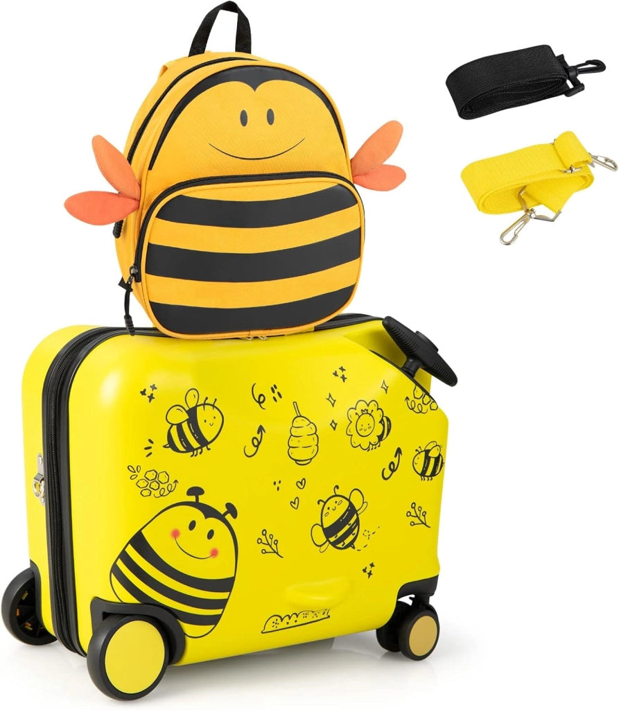 Valigia Cavalcabile per Bambini, 18" Valigia+ 12" Zaino,2 Pezzi, Trolley Bambini Bagaglio a Mano con Ruote Girevoli e Maniglia Retrattile, 2 Cingie Multiuso (Modello 1)
