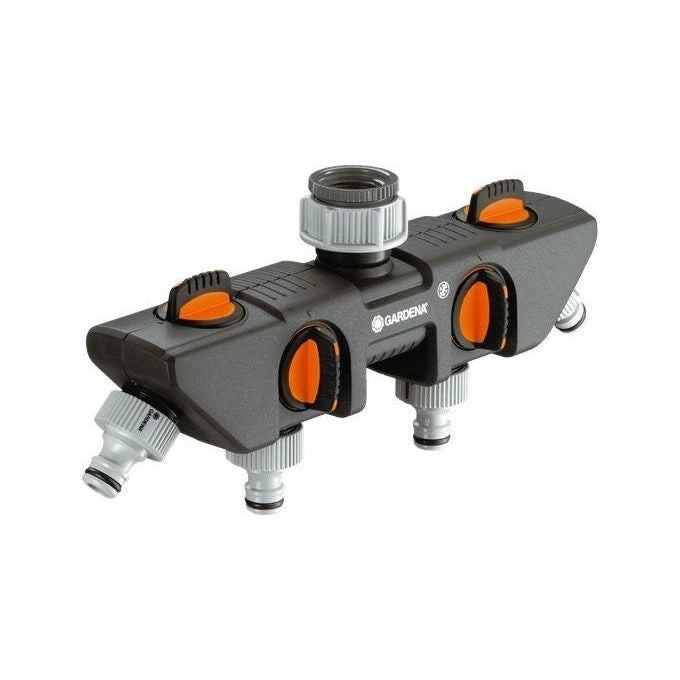 Gardena 8194-20 Distributore a 4 vie per rubinetto con attacchi 3-4'' e 1'' colore Grigio Arancione