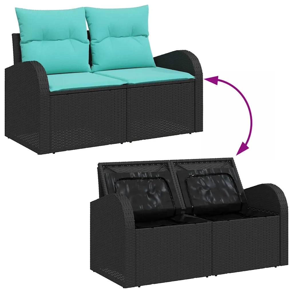 Set Divano da Giardino 5 pcs Nero e Turchese polyrattan 3354585