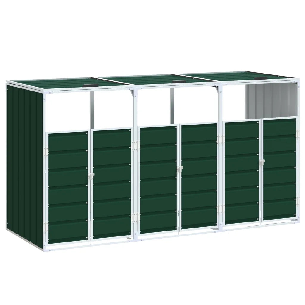 Copribidone con Ruote per 3 Bidoni Verde 216x81x115 cm Acciaio 4006179