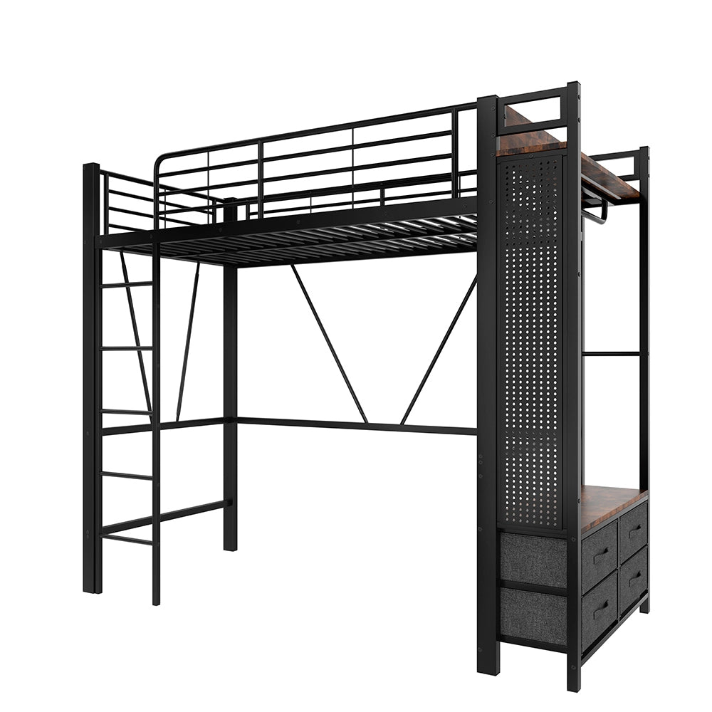 Letto a soppalco - Xylo - 90x200 cm 4 cassetti USB nero