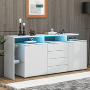 Sideboard 160 cm bianco con LED, 2 ante e 4 cassetti