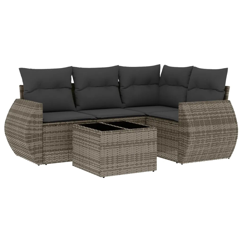 Set Divano da Giardino 5 pz con Cuscini Grigio in Polyrattan
