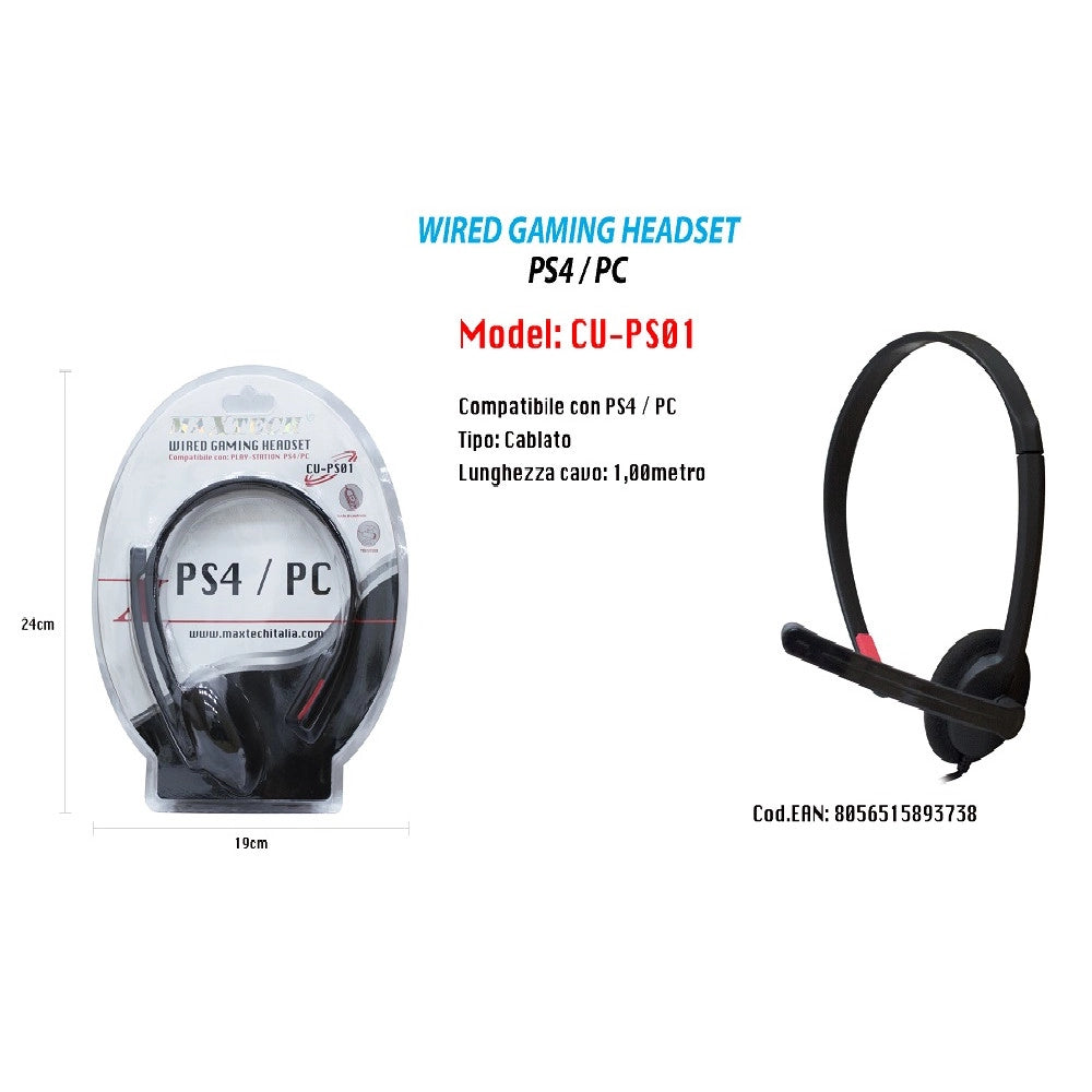 Trade Shop - Wired Gaming Headset Compatibile Con Ps4 / Pc Microfono Cuffia Maxtech Cu-ps01 -