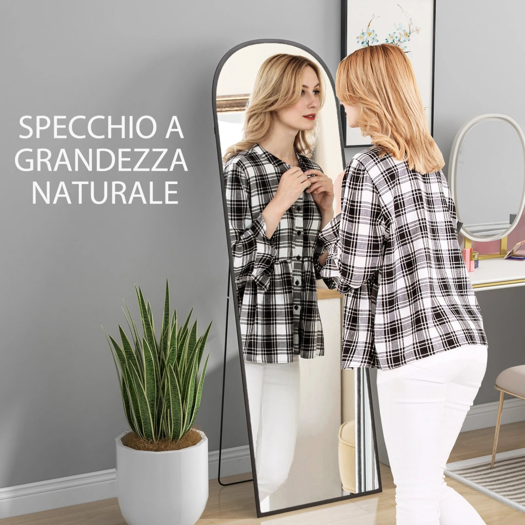 Specchio da Parete Moderno in Alluminio con Supporto ¨C Minimal ¨C Nero 50x161.5 cm