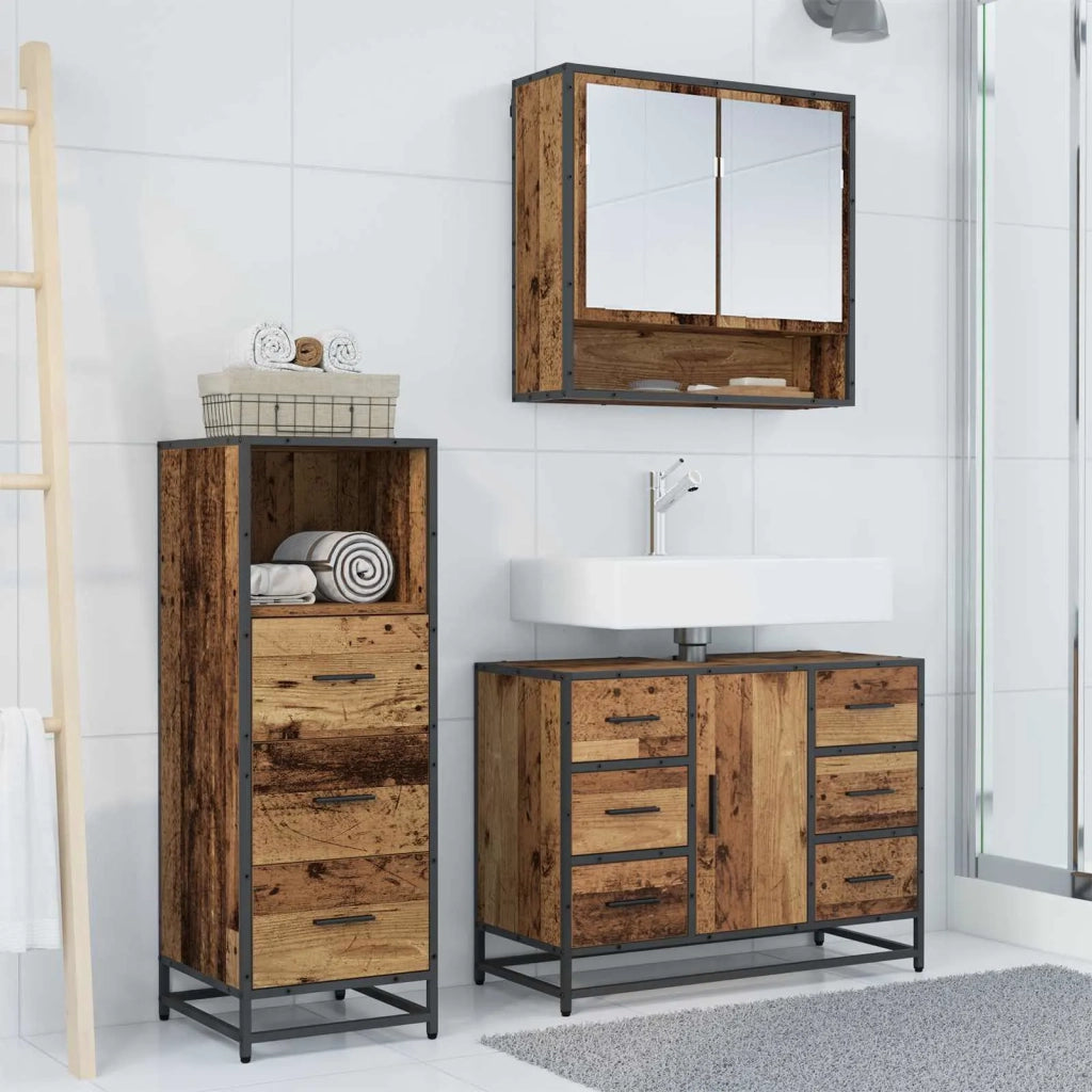Set di mobili per il bagno con cassetto 3 pcs Legno vecchio 3402494
