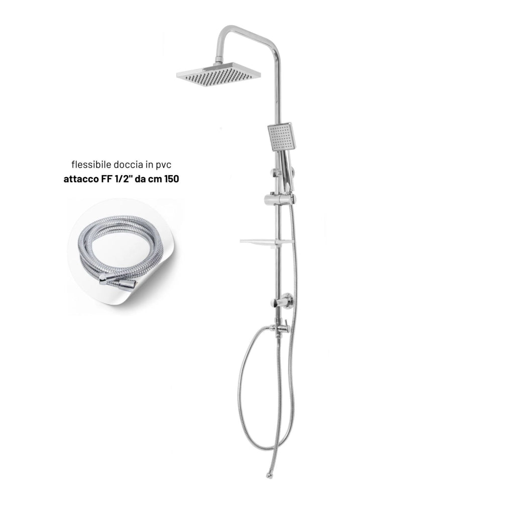 Colonna doccia attrezzata luna ottone cromato soffione e doccetta quadrati *** materiale staffe a parete abs, pezzi 1