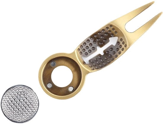 Strumento di Riparazione per Golf 3-in-1 - Falcetto per Golf - Marcatori Magnetici - Lega di Alluminio - Resistente allo Sfregio - Duraturo - Attrezzo da Golf