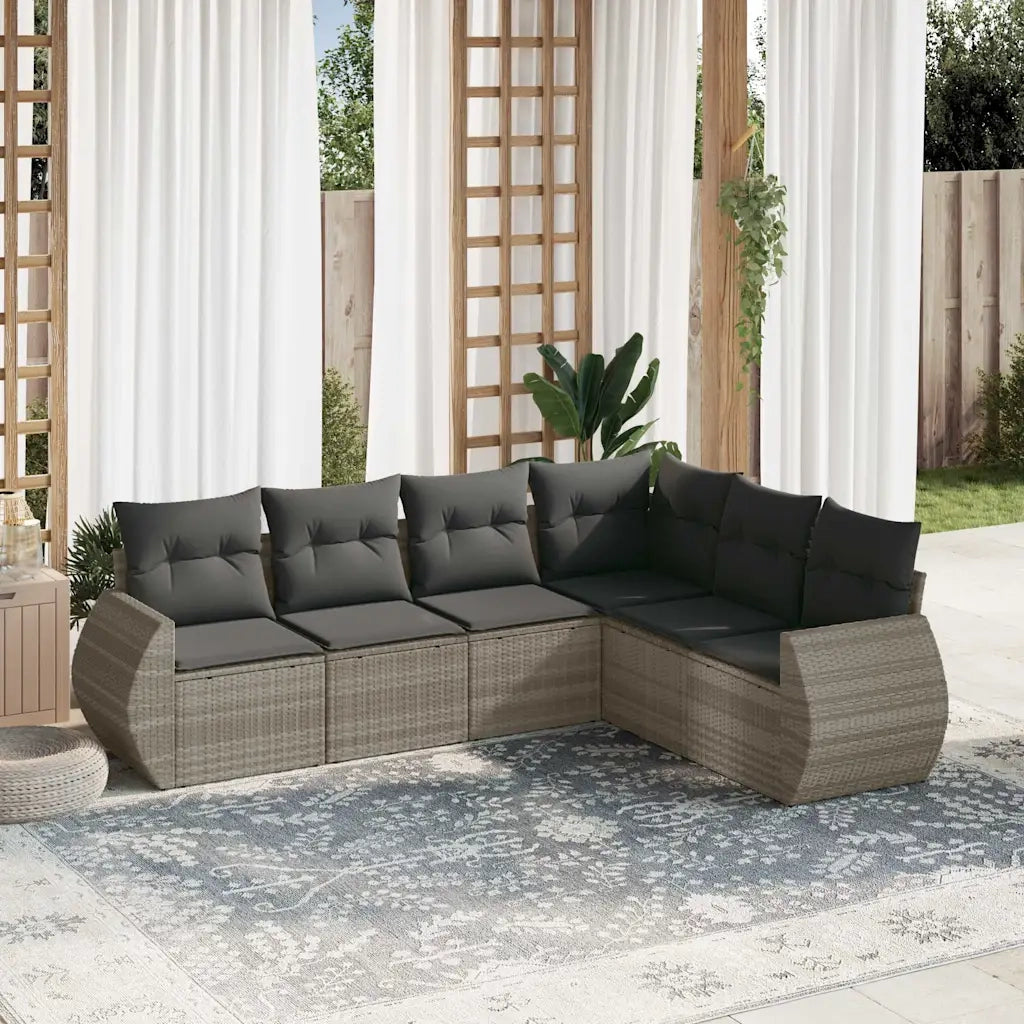 Set Divano da Giardino 6pz con Cuscini Grigio Chiaro Polyrattan