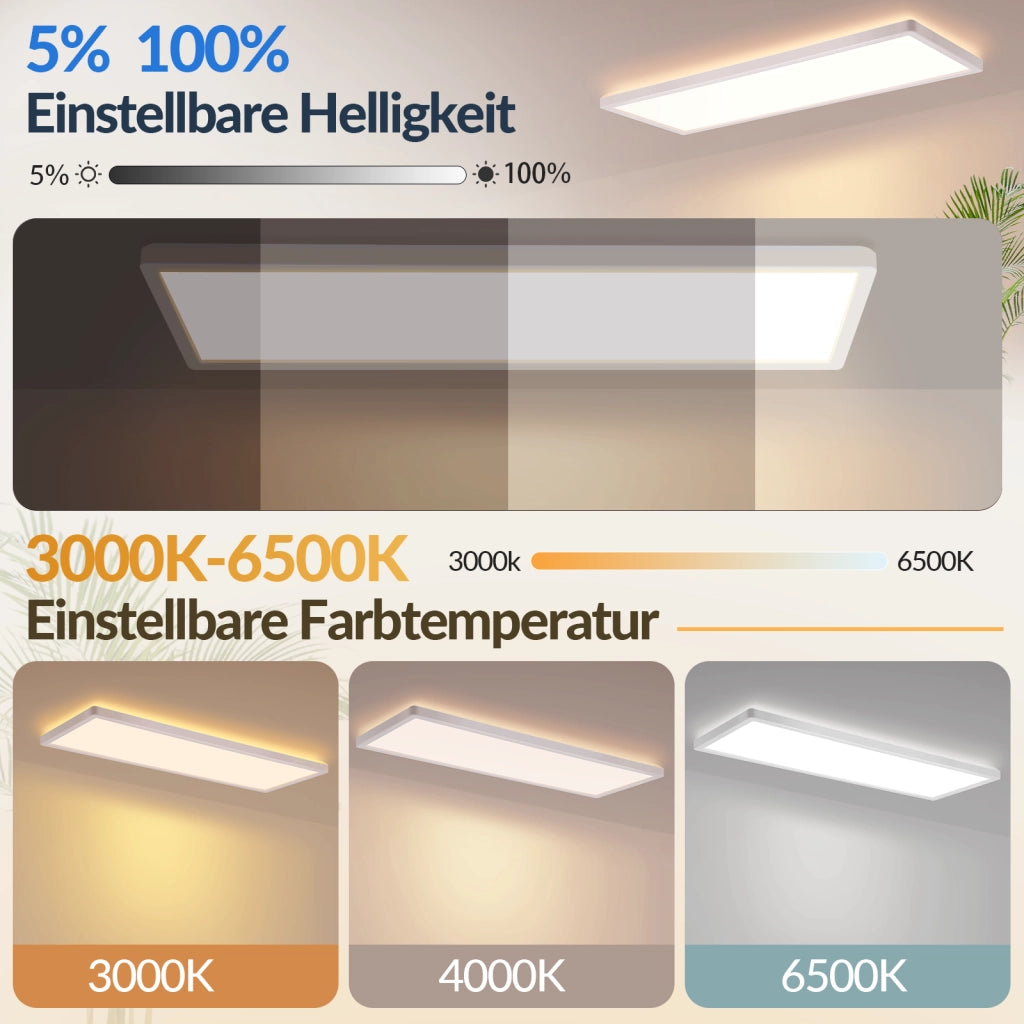 ZMH Lampada da soffitto LED Pannello Dimmabile Lungo Luce Diurna Retroilluminazione RGB Ufficio 22W per Soggiorno Bianco