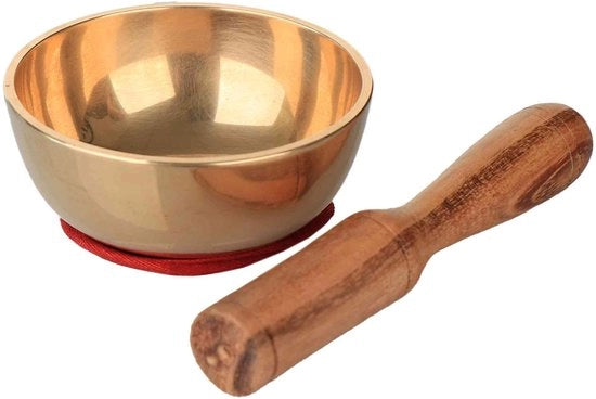 Set di campane in ottone - Campana in ottone - Cucchiaio in legno - Cuscino rosso - Ideale per la meditazione - Diametro 7 cm, altezza 3 cm