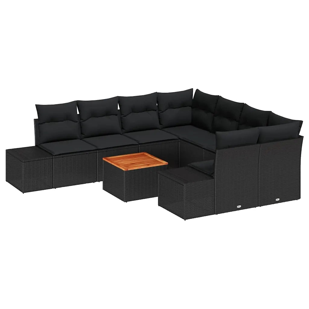 Set Divano da Giardino con cuscino 9 pcs Nero polyrattan