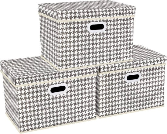Scatole di archiviazione pieghevoli con coperchio, grandi, scatole di archiviazione con coperchio, scatole di archiviazione in tessuto per armadi, giocattoli, organizzazione di casa e ufficio, 3 pezzi, grigio