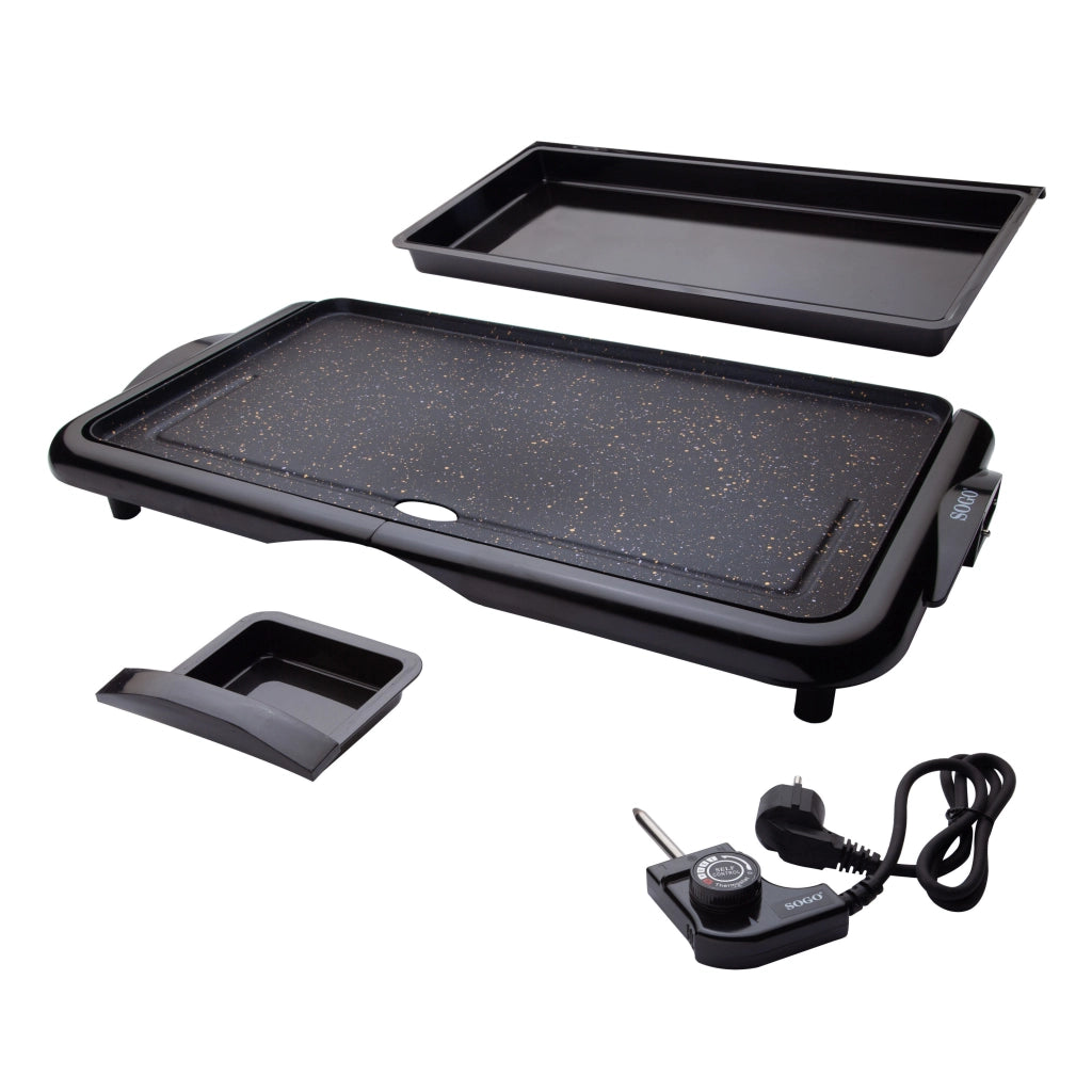 Piastra elettrica teppanyaki rivestimento pietra antiaderente, zona cottura 46x26cm, termostato regolabile 2000W - SOGO