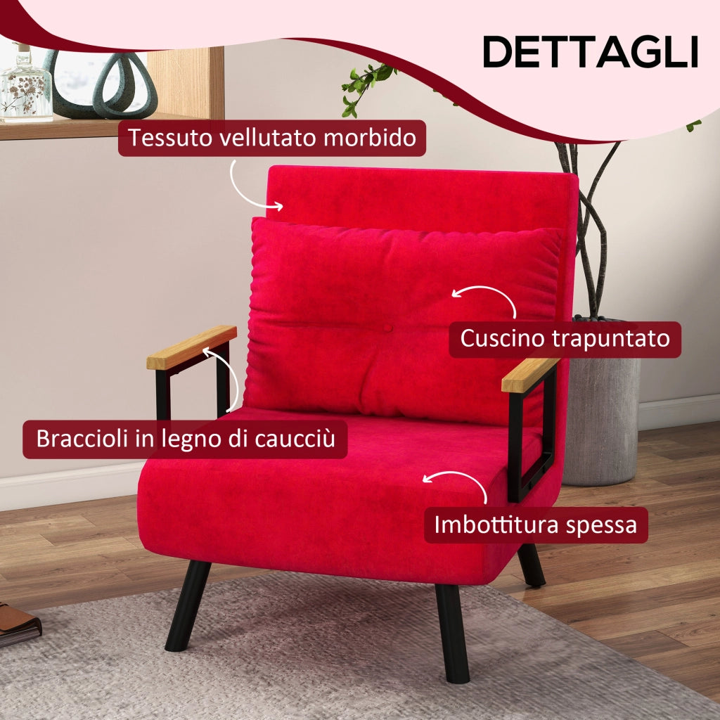 Poltrona Letto Pieghevole ¨C Minimal ¨C Velluto Rosso 63x73x81 cm