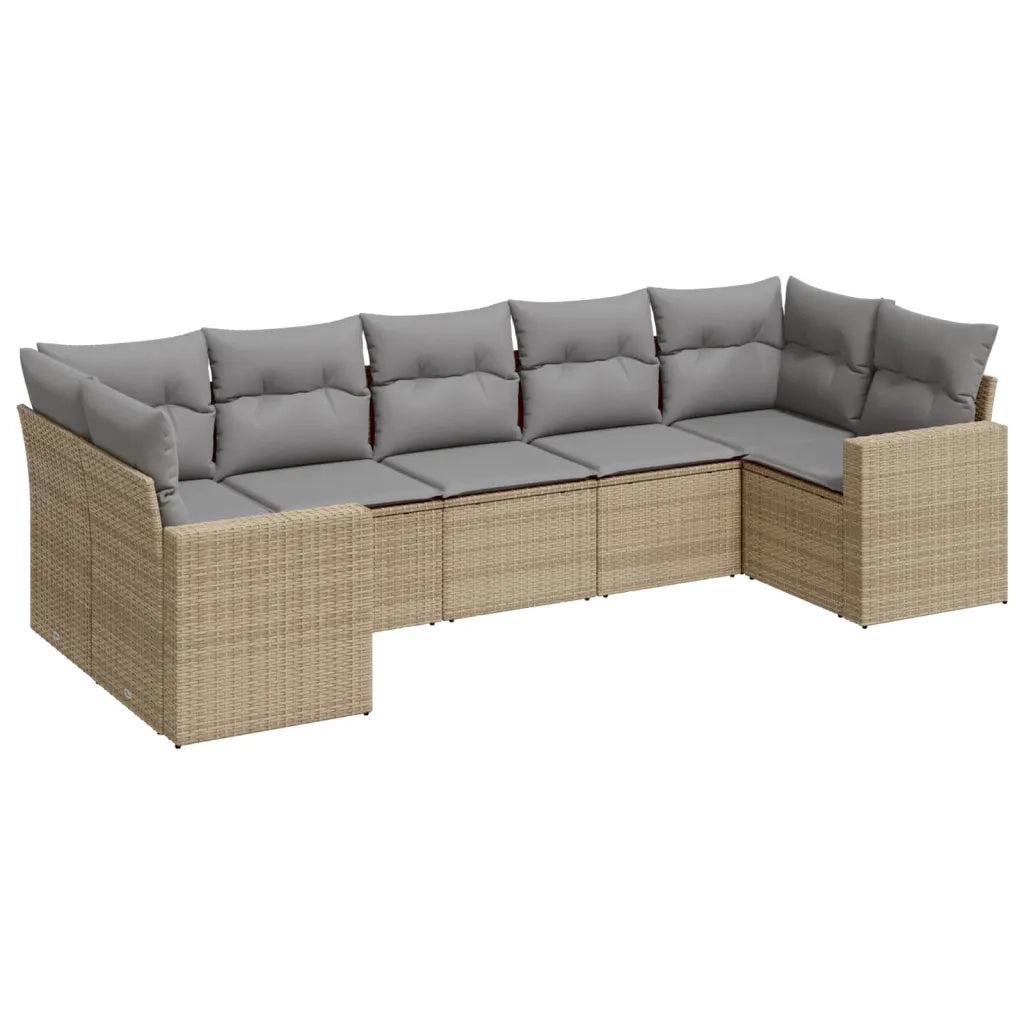 Set Divani da Giardino 7 pz con Cuscini Beige in Polyrattan 3219379