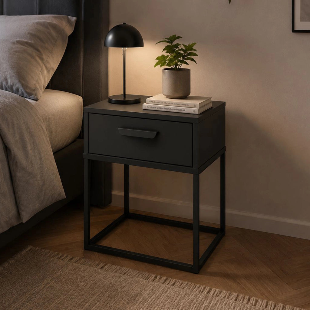 Lelimapa, Comodino un Cassetto, 40x39x52h cm Nero Antracite